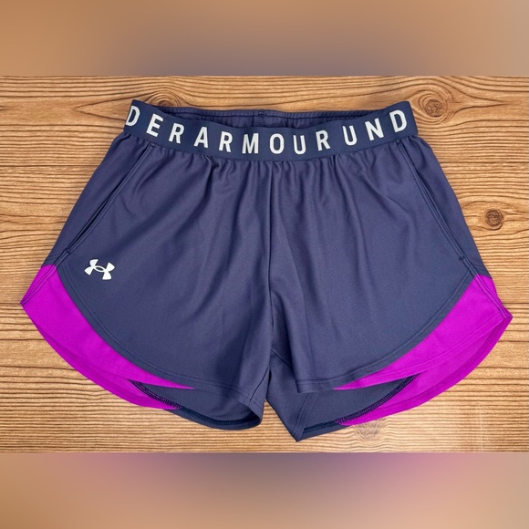 Under Armour Pants - Women’s Under Armour play up Purple Grey Athletic Running Shorts SZ S/M